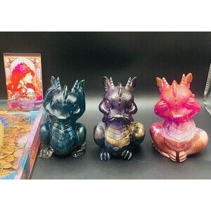 Jeweled Colored Hear No Evil, See, And Speak Dragon Set Figurines